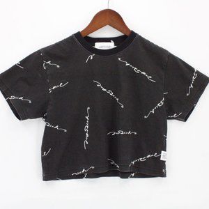 Joyrich Shirt Womens Black Short Sleeve Cropped All Over Print Size Medium M